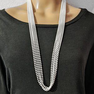 Vintage 5 Strand White Small Lucite Bead Necklace VTG Jewelry